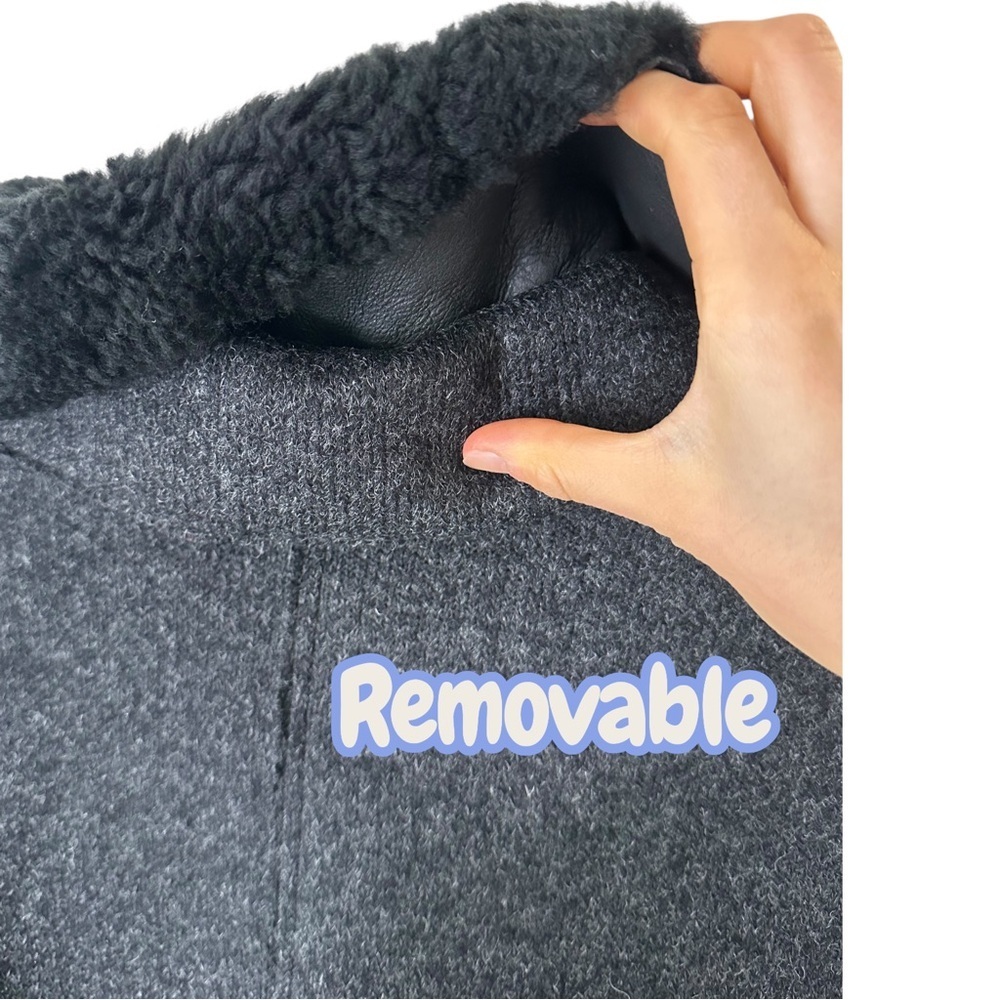 M0851 WOOL SHEARLING Collar Insulated WARM Pea Coat Trench Jacket Dark Grey M /8 - Picture 6 of 13